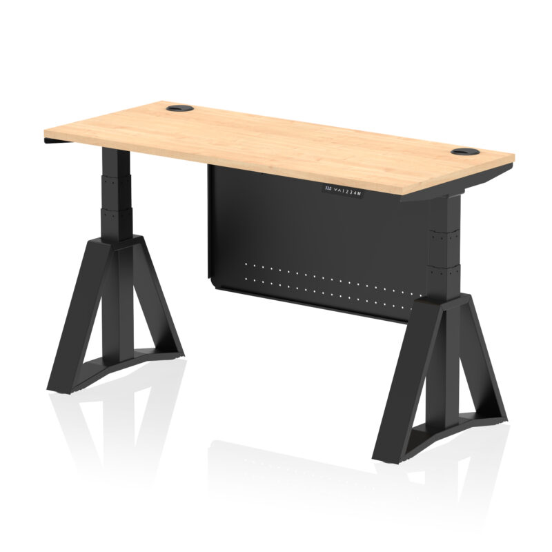 Brisk Height Adjustable Slimline Desk With Cable Ports With Steel Modesty Panel With Piste Foot - Image 62