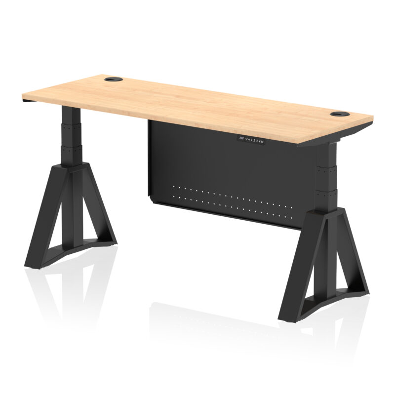 Brisk Height Adjustable Slimline Desk With Cable Ports With Steel Modesty Panel With Piste Foot - Image 63