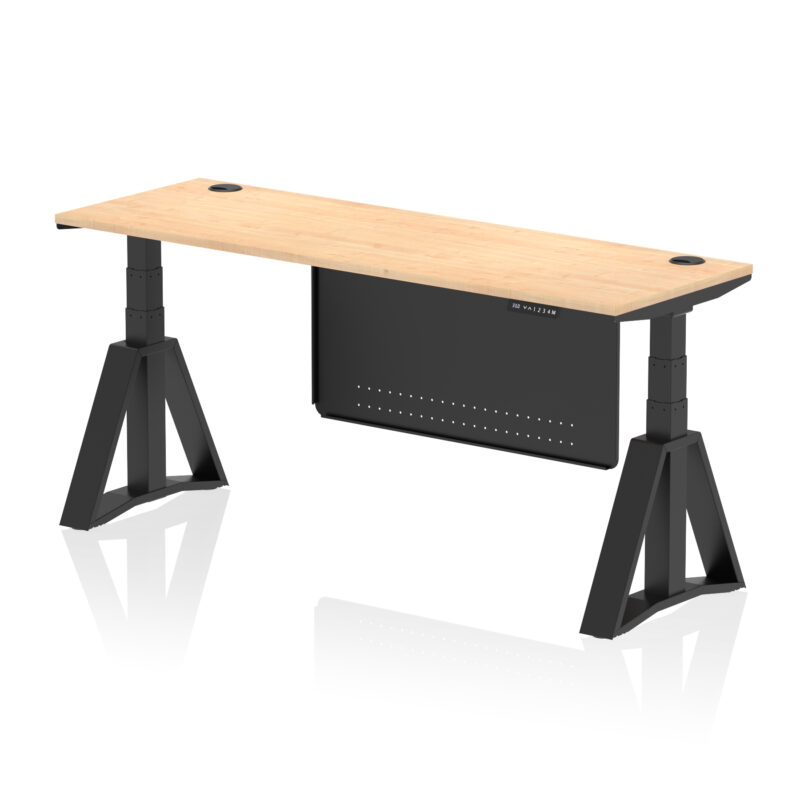 Brisk Height Adjustable Slimline Desk With Cable Ports With Steel Modesty Panel With Piste Foot - Image 64