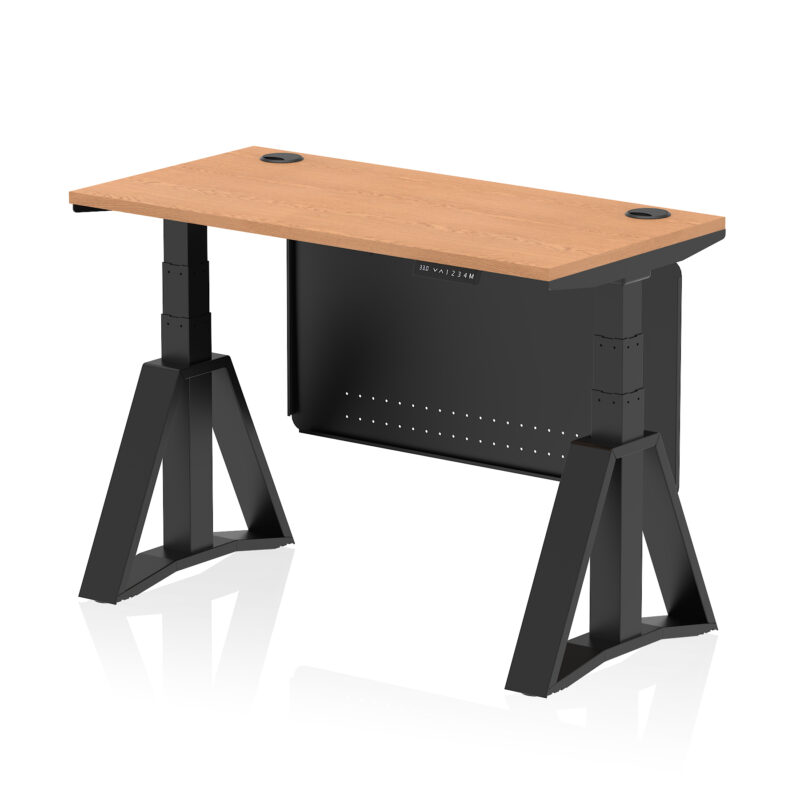 Brisk Height Adjustable Slimline Desk With Cable Ports With Steel Modesty Panel With Piste Foot - Image 65