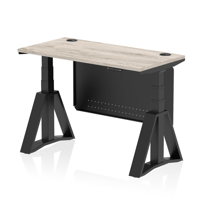 Brisk Height Adjustable Slimline Desk With Cable Ports With Steel Modesty Panel With Piste Foot - Image 69