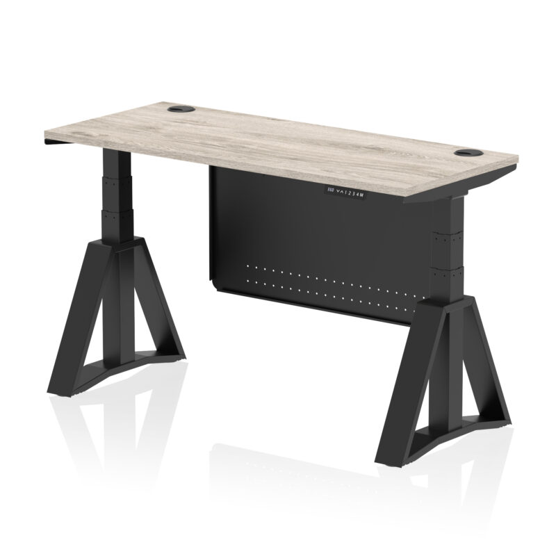 Brisk Height Adjustable Slimline Desk With Cable Ports With Steel Modesty Panel With Piste Foot - Image 70