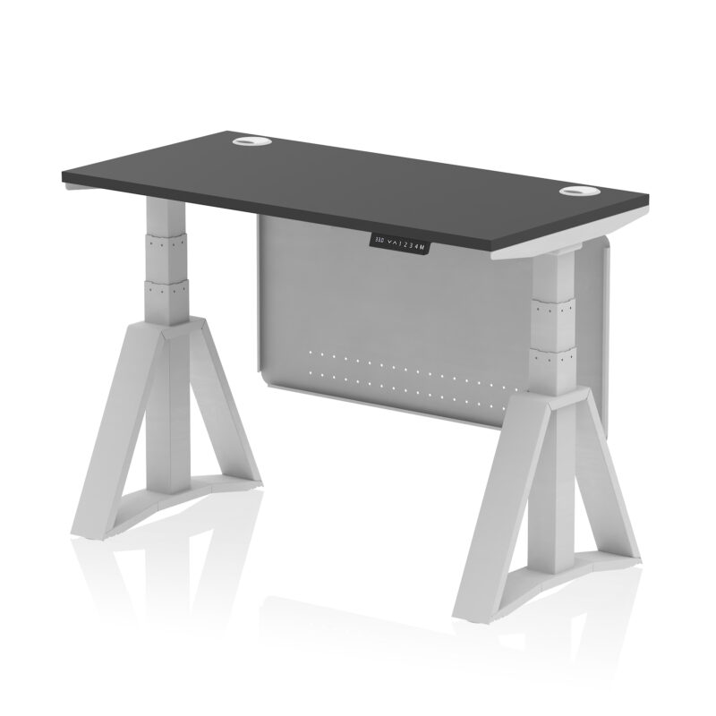 Brisk Height Adjustable Slimline Desk With Cable Ports With Steel Modesty Panel With Piste Foot - Image 74