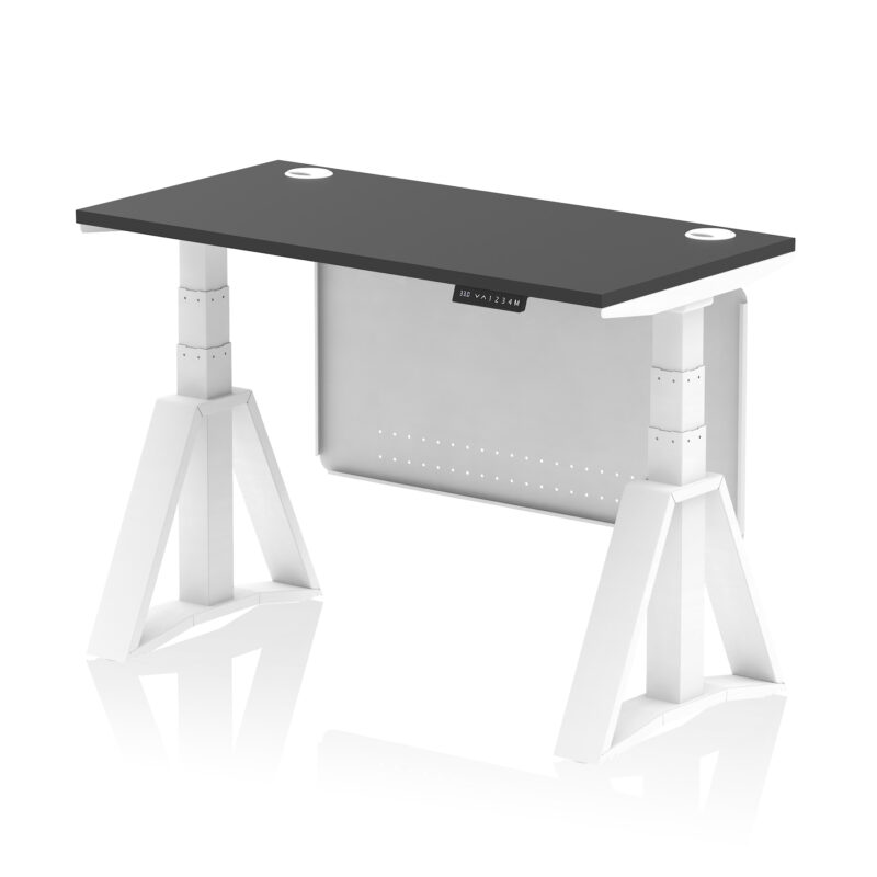 Brisk Height Adjustable Slimline Desk With Cable Ports With Steel Modesty Panel With Piste Foot - Image 75