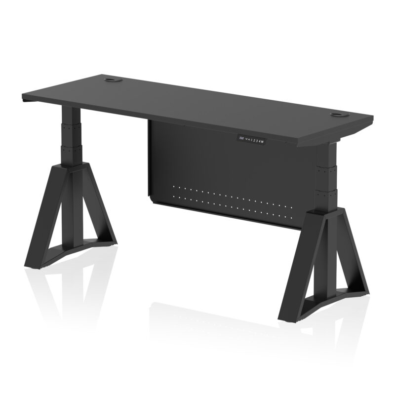 Brisk Height Adjustable Slimline Desk With Cable Ports With Steel Modesty Panel With Piste Foot - Image 79