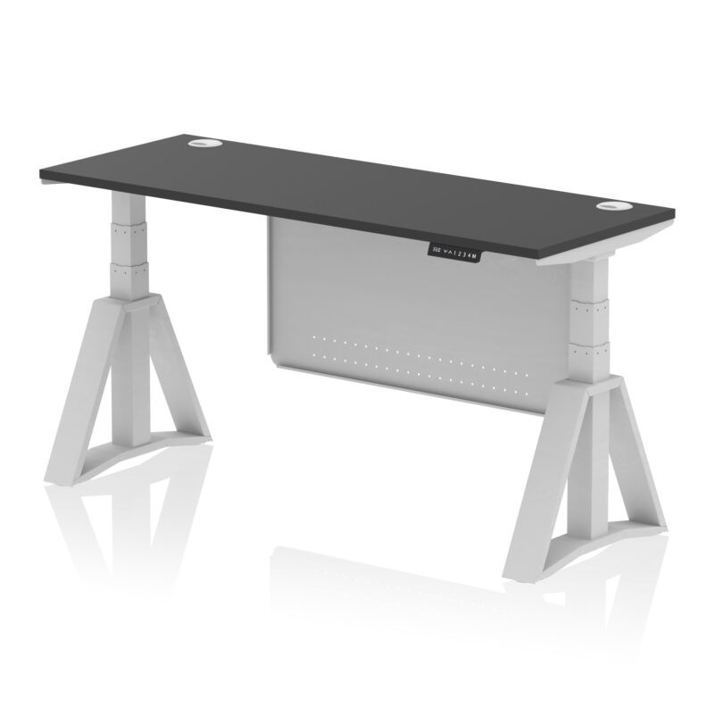 Brisk Height Adjustable Slimline Desk With Cable Ports With Steel Modesty Panel With Piste Foot - Image 80