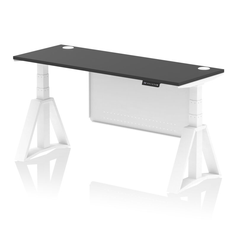 Brisk Height Adjustable Slimline Desk With Cable Ports With Steel Modesty Panel With Piste Foot - Image 81