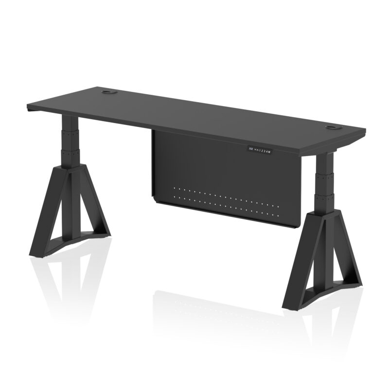 Brisk Height Adjustable Slimline Desk With Cable Ports With Steel Modesty Panel With Piste Foot - Image 82