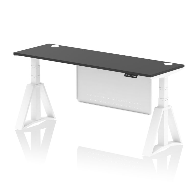 Brisk Height Adjustable Slimline Desk With Cable Ports With Steel Modesty Panel With Piste Foot - Image 84