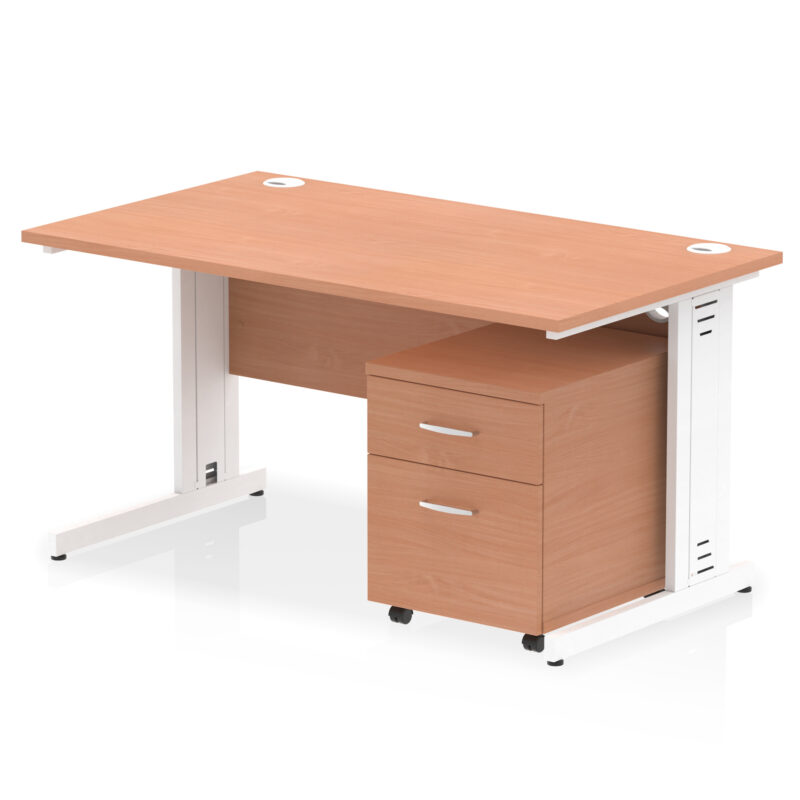 Pace 1400mm Cable Managed Straight Desk With Mobile Pedestal - Image 3