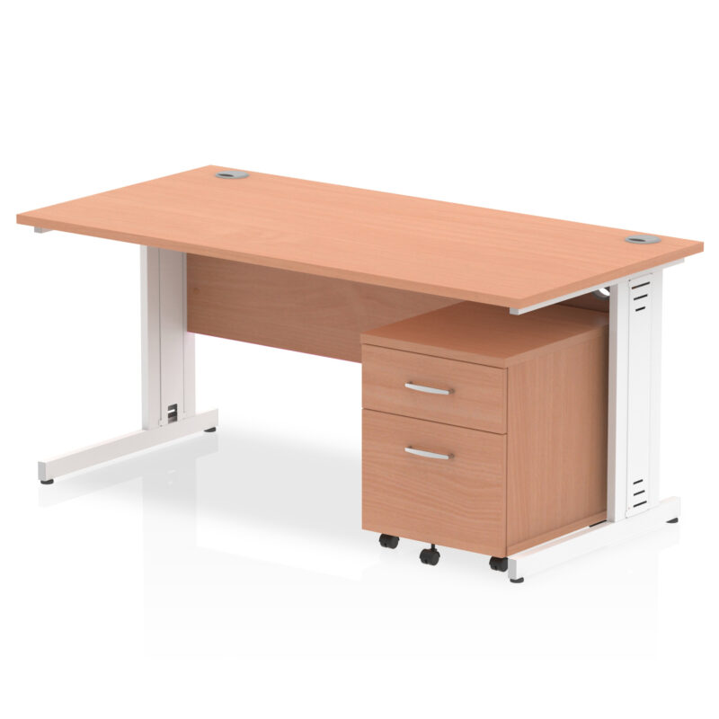 Pace 1600mm Cable Managed Straight Desk With Mobile Pedestal - Image 3