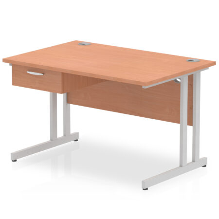 Pace Cantilever Straight Desk Silver Frame With Single One Drawer Fixed Pedestal