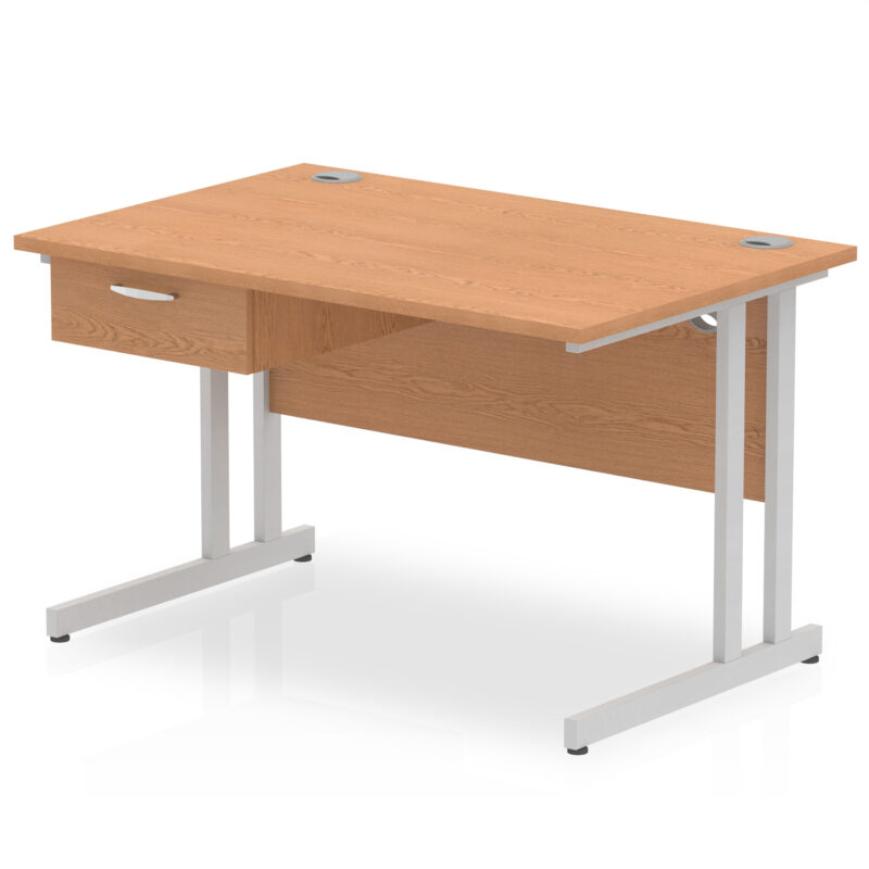 Pace Cantilever Straight Desk Silver Frame With Single One Drawer Fixed Pedestal - Image 5