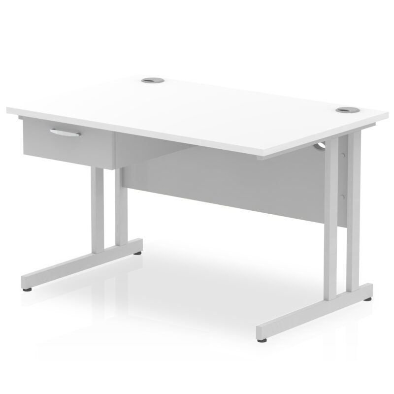 Pace Cantilever Straight Desk Silver Frame With Single One Drawer Fixed Pedestal - Image 6