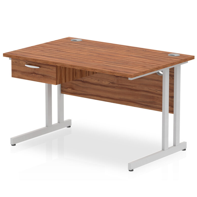 Pace Cantilever Straight Desk Silver Frame With Single One Drawer Fixed Pedestal - Image 7
