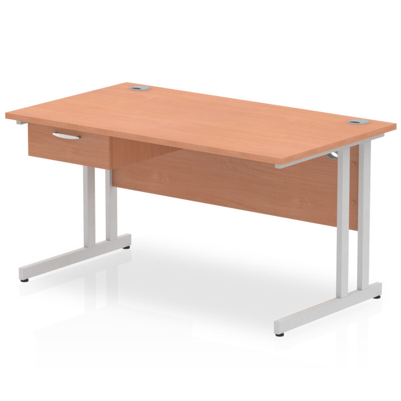 Pace Cantilever Straight Desk Silver Frame With Single One Drawer Fixed Pedestal - Image 8