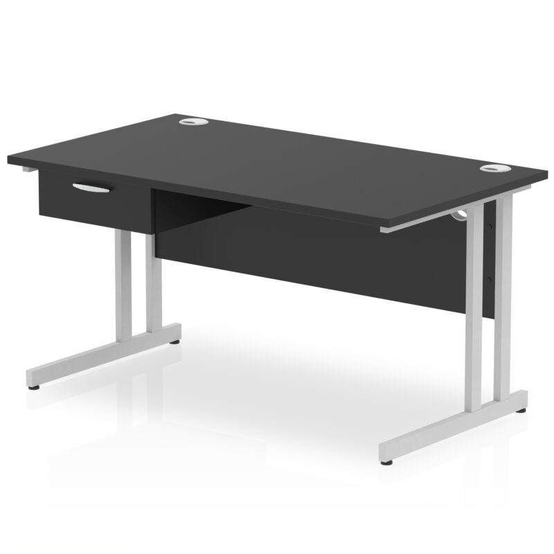 Pace Cantilever Straight Desk Silver Frame With Single One Drawer Fixed Pedestal - Image 9