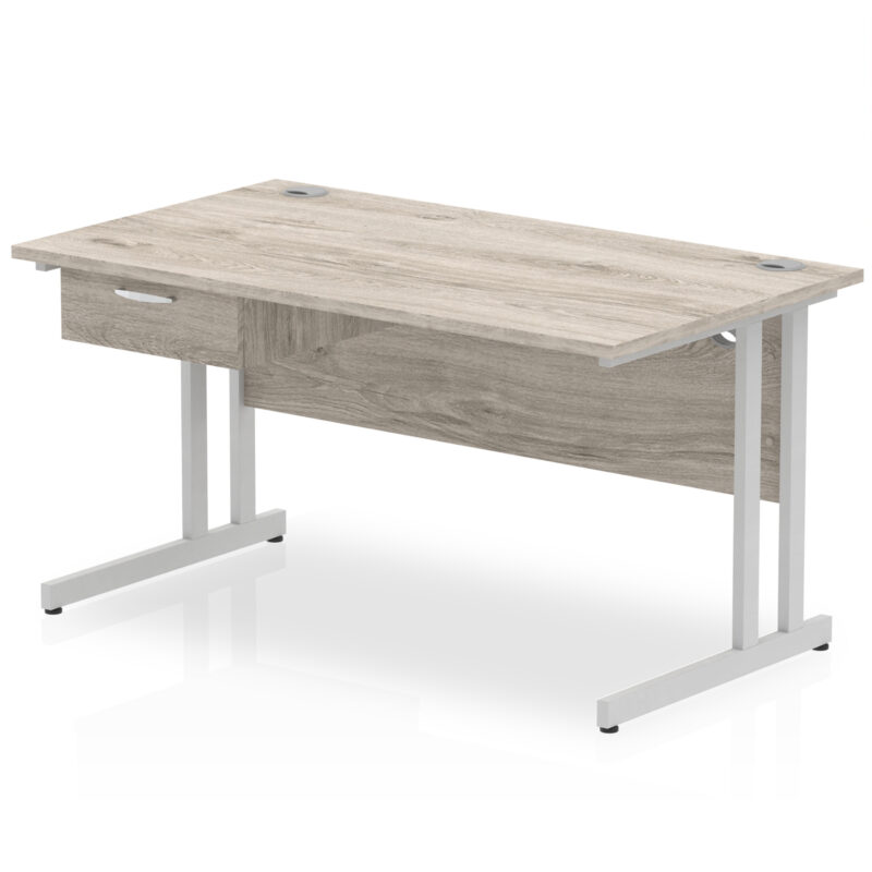 Pace Cantilever Straight Desk Silver Frame With Single One Drawer Fixed Pedestal - Image 10