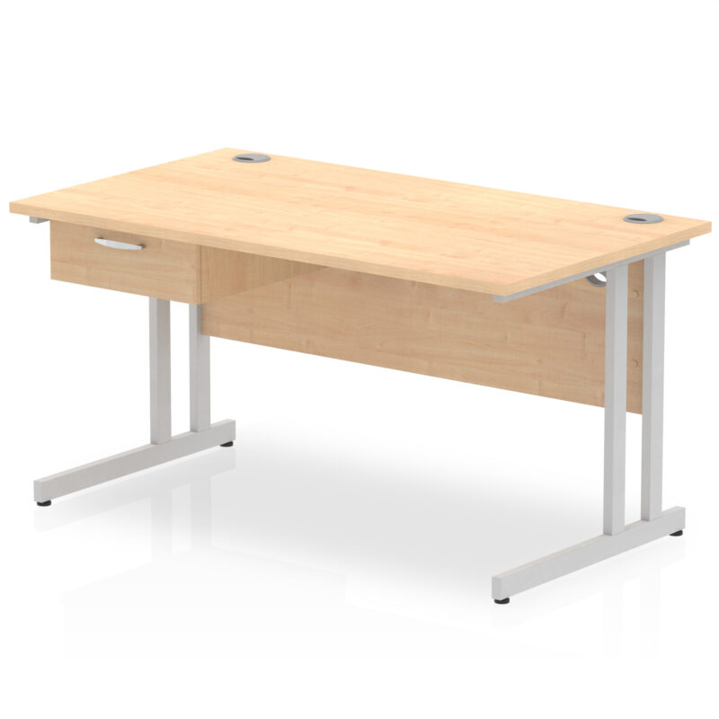 Pace Cantilever Straight Desk Silver Frame With Single One Drawer Fixed Pedestal - Image 11