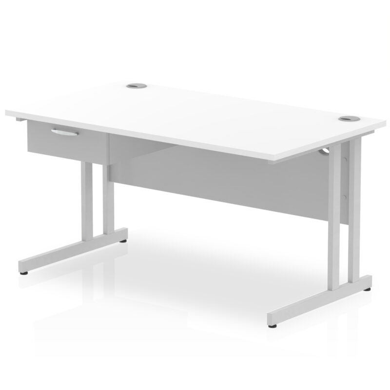 Pace Cantilever Straight Desk Silver Frame With Single One Drawer Fixed Pedestal - Image 13