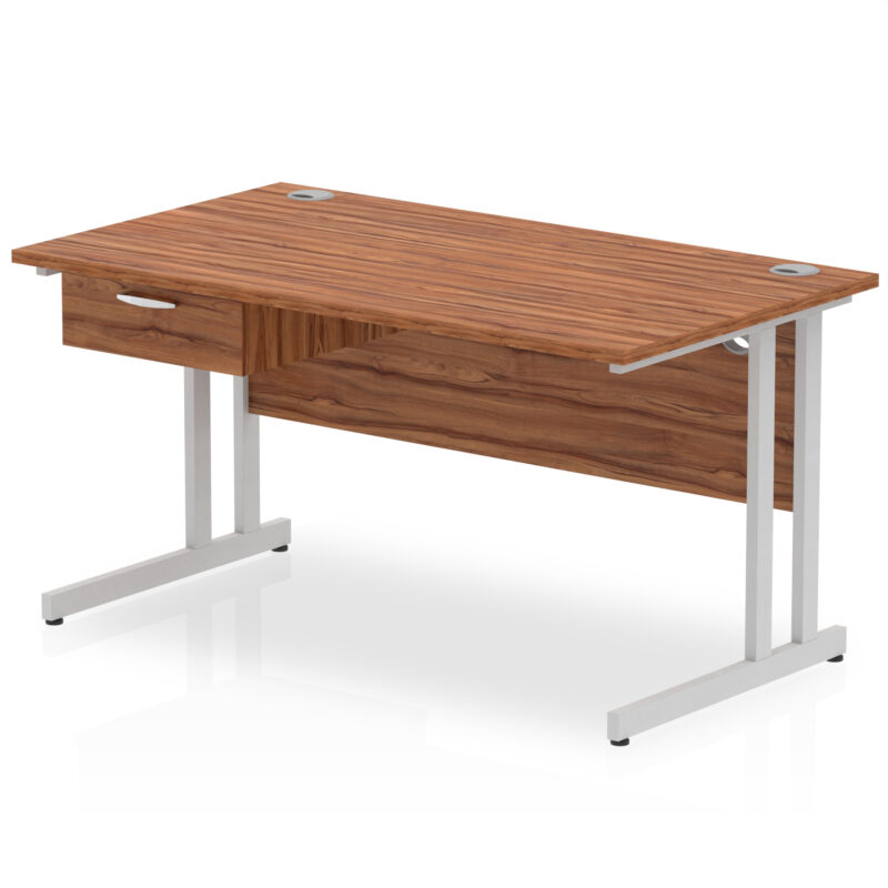 Pace Cantilever Straight Desk Silver Frame With Single One Drawer Fixed Pedestal - Image 14