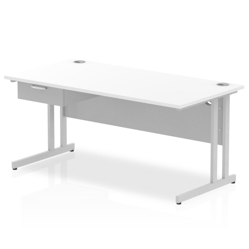 Pace Cantilever Straight Desk Silver Frame With Single One Drawer Fixed Pedestal - Image 20