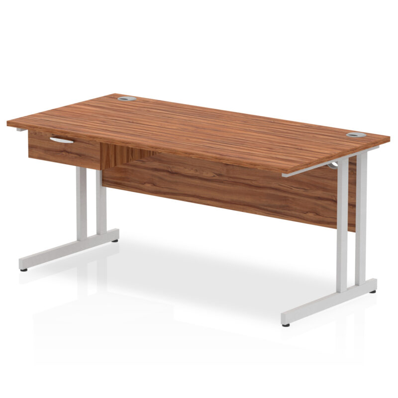 Pace Cantilever Straight Desk Silver Frame With Single One Drawer Fixed Pedestal - Image 21