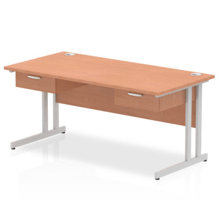 Pace Cantilever Straight Desk Silver Frame With Two One Drawer Fixed Pedestals
