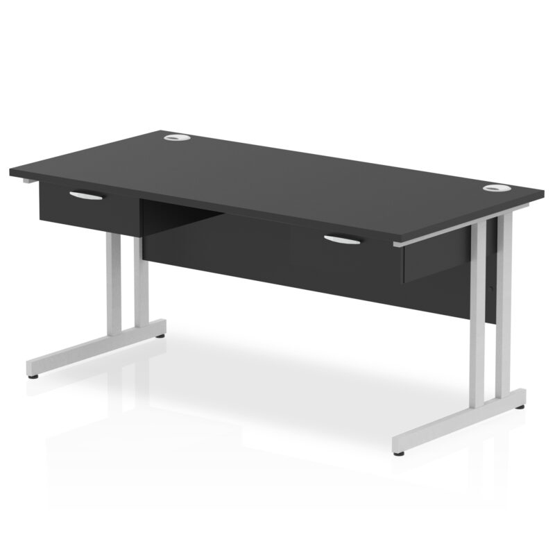 Pace Cantilever Straight Desk Silver Frame With Two One Drawer Fixed Pedestals - Image 2