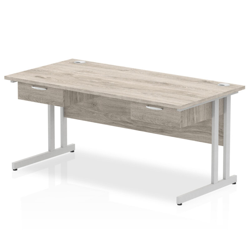 Pace Cantilever Straight Desk Silver Frame With Two One Drawer Fixed Pedestals - Image 3
