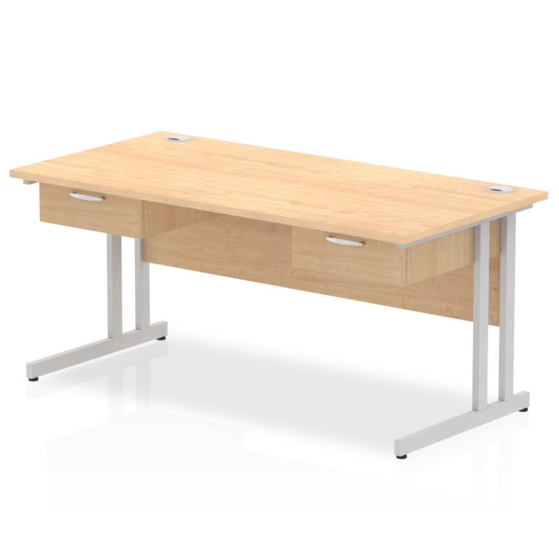 Pace Cantilever Straight Desk Silver Frame With Two One Drawer Fixed Pedestals - Image 4
