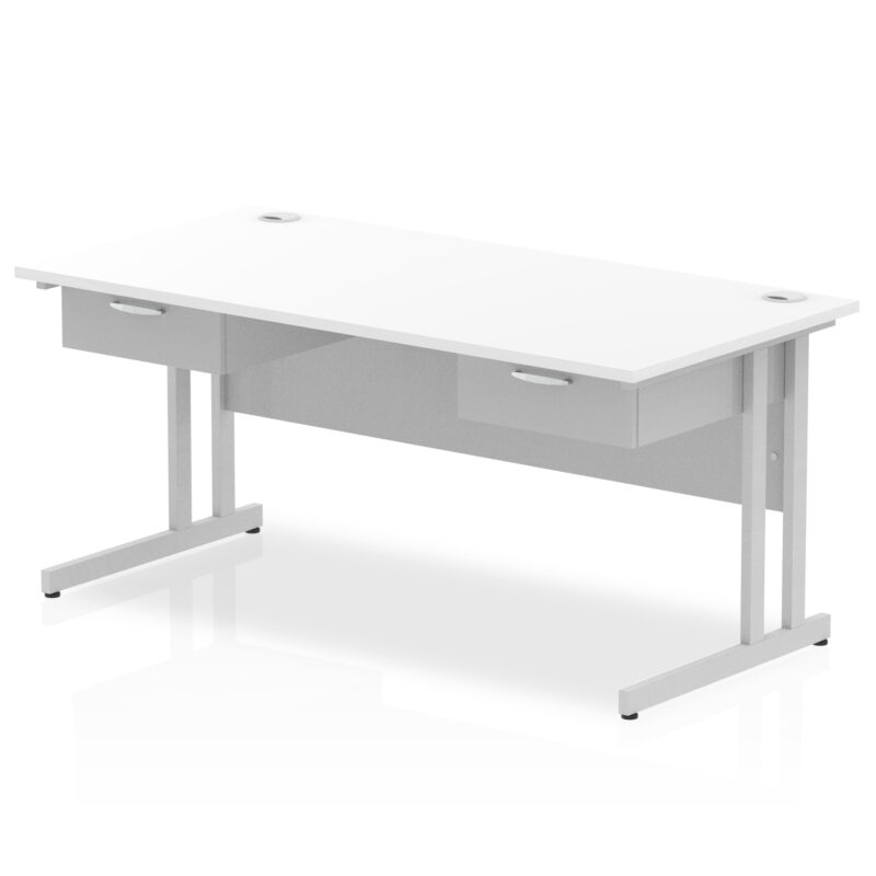 Pace Cantilever Straight Desk Silver Frame With Two One Drawer Fixed Pedestals - Image 6