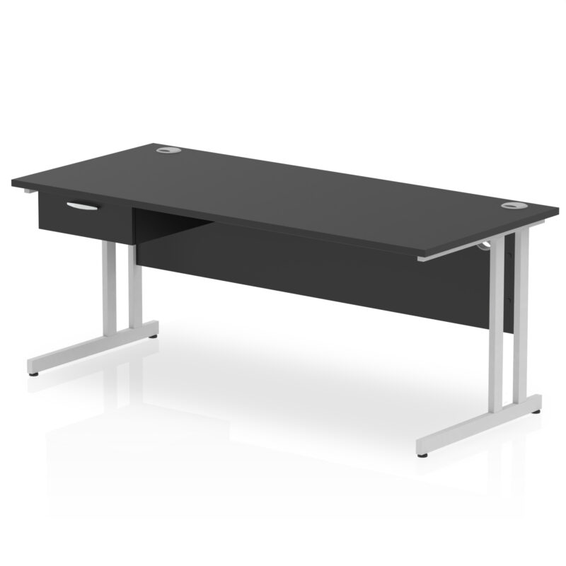 Pace Cantilever Straight Desk Silver Frame With Single One Drawer Fixed Pedestal - Image 23