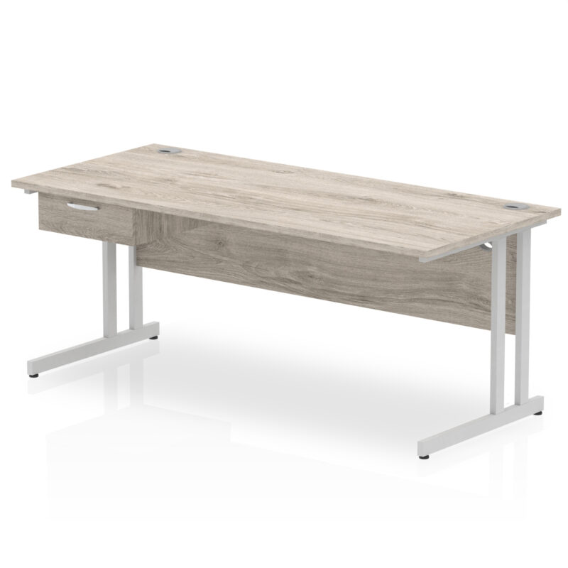 Pace Cantilever Straight Desk Silver Frame With Single One Drawer Fixed Pedestal - Image 24