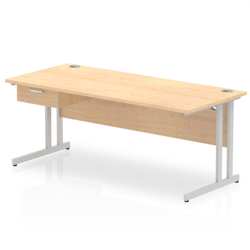 Pace Cantilever Straight Desk Silver Frame With Single One Drawer Fixed Pedestal - Image 25