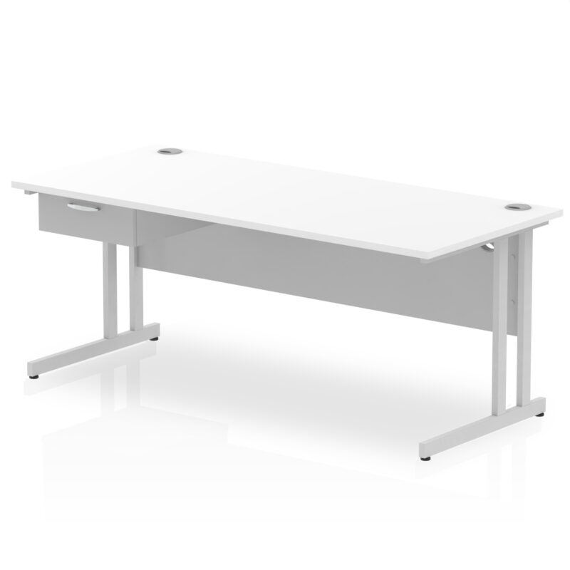 Pace Cantilever Straight Desk Silver Frame With Single One Drawer Fixed Pedestal - Image 27