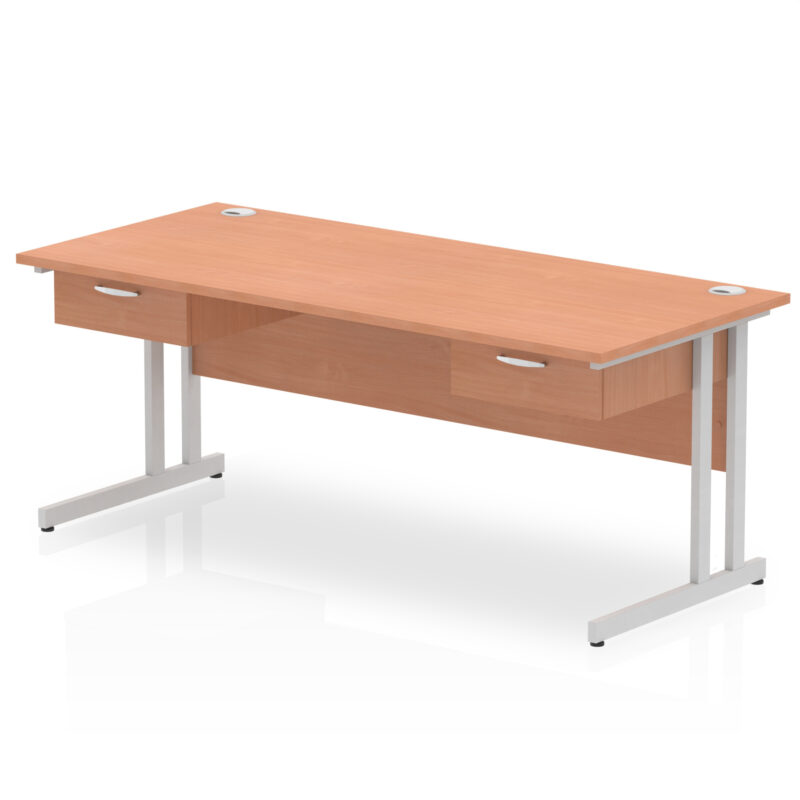 Pace Cantilever Straight Desk Silver Frame With Two One Drawer Fixed Pedestals - Image 8