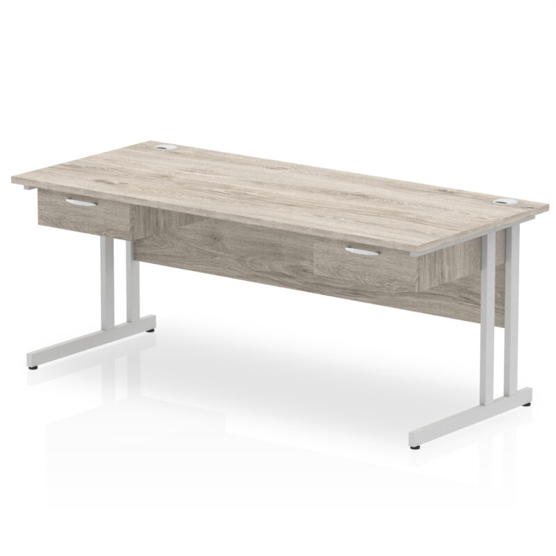 Pace Cantilever Straight Desk Silver Frame With Two One Drawer Fixed Pedestals - Image 10