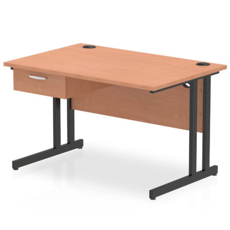 Pace Cantilever Straight Desk Black Frame With Single One Drawer Fixed Pedestal