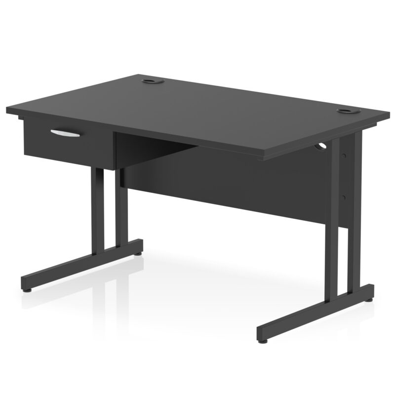 Pace Cantilever Straight Desk Black Frame With Single One Drawer Fixed Pedestal - Image 2