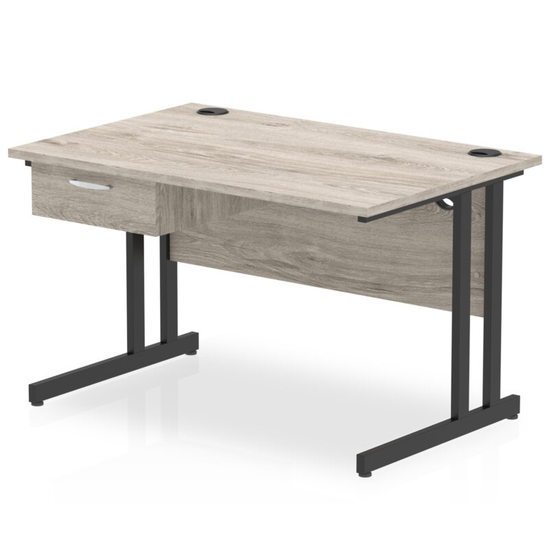Pace Cantilever Straight Desk Black Frame With Single One Drawer Fixed Pedestal - Image 3