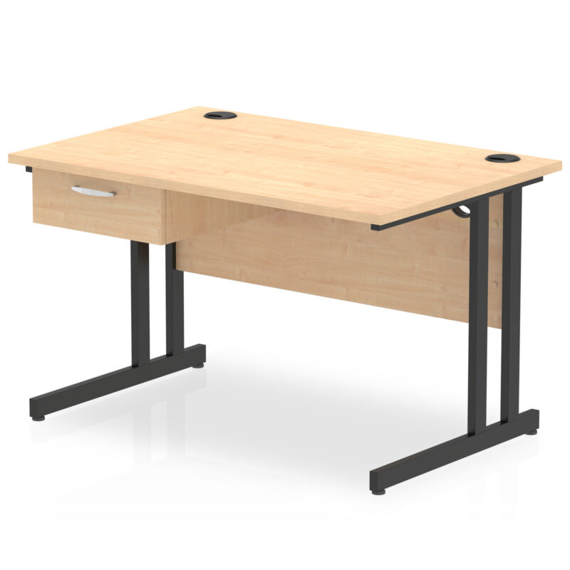 Pace Cantilever Straight Desk Black Frame With Single One Drawer Fixed Pedestal - Image 4