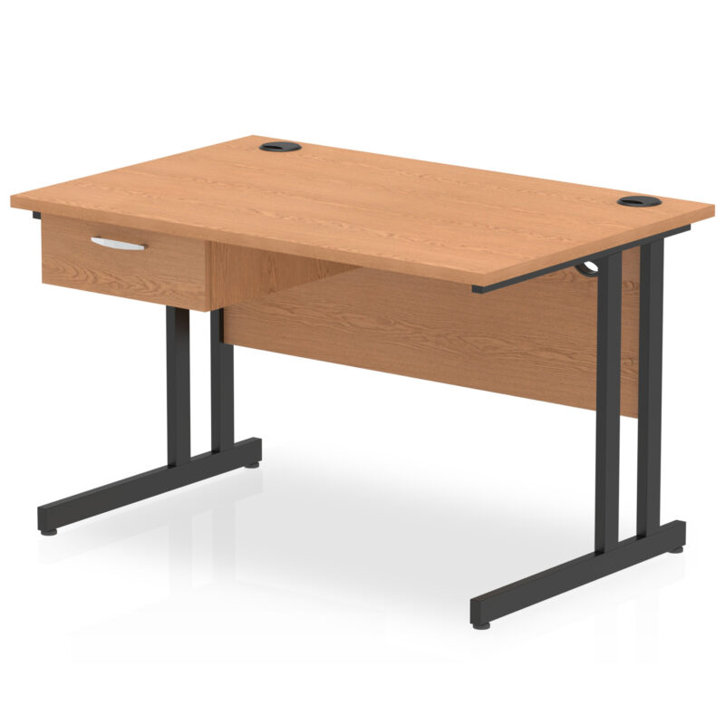 Pace Cantilever Straight Desk Black Frame With Single One Drawer Fixed Pedestal - Image 5