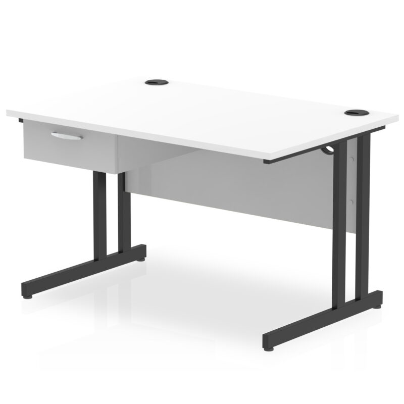 Pace Cantilever Straight Desk Black Frame With Single One Drawer Fixed Pedestal - Image 6