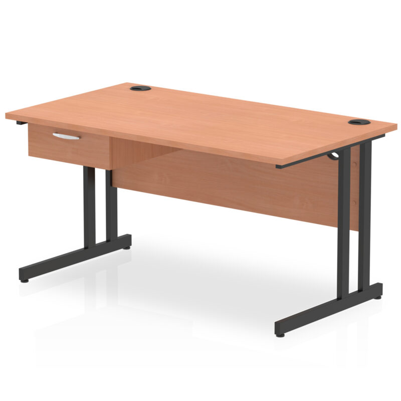 Pace Cantilever Straight Desk Black Frame With Single One Drawer Fixed Pedestal - Image 8