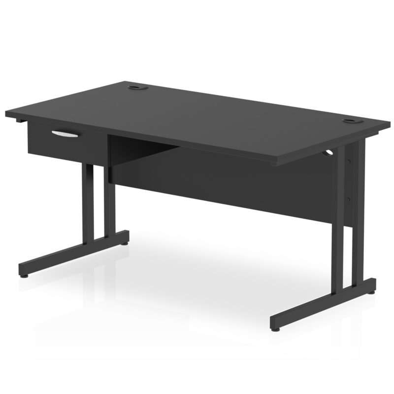 Pace Cantilever Straight Desk Black Frame With Single One Drawer Fixed Pedestal - Image 9
