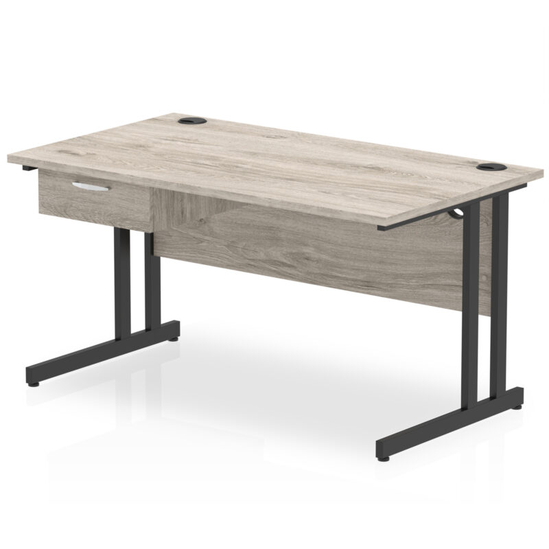 Pace Cantilever Straight Desk Black Frame With Single One Drawer Fixed Pedestal - Image 10