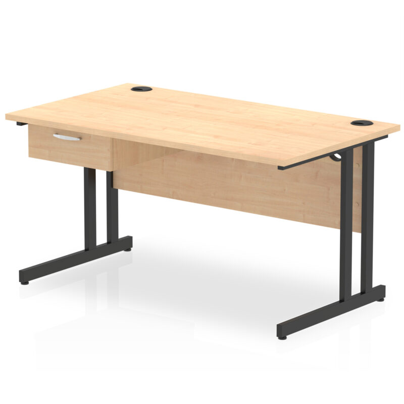 Pace Cantilever Straight Desk Black Frame With Single One Drawer Fixed Pedestal - Image 11
