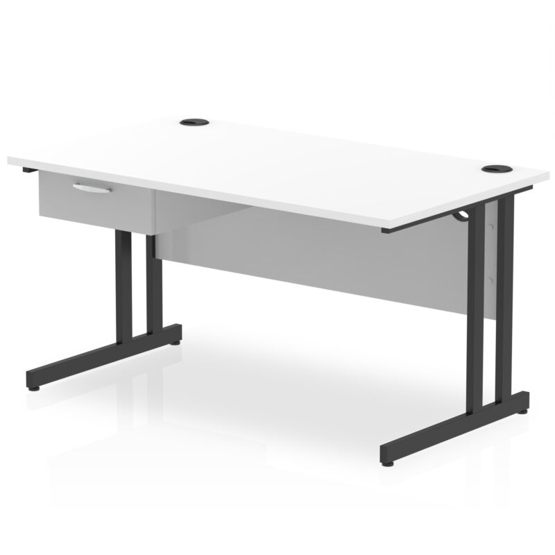 Pace Cantilever Straight Desk Black Frame With Single One Drawer Fixed Pedestal - Image 13