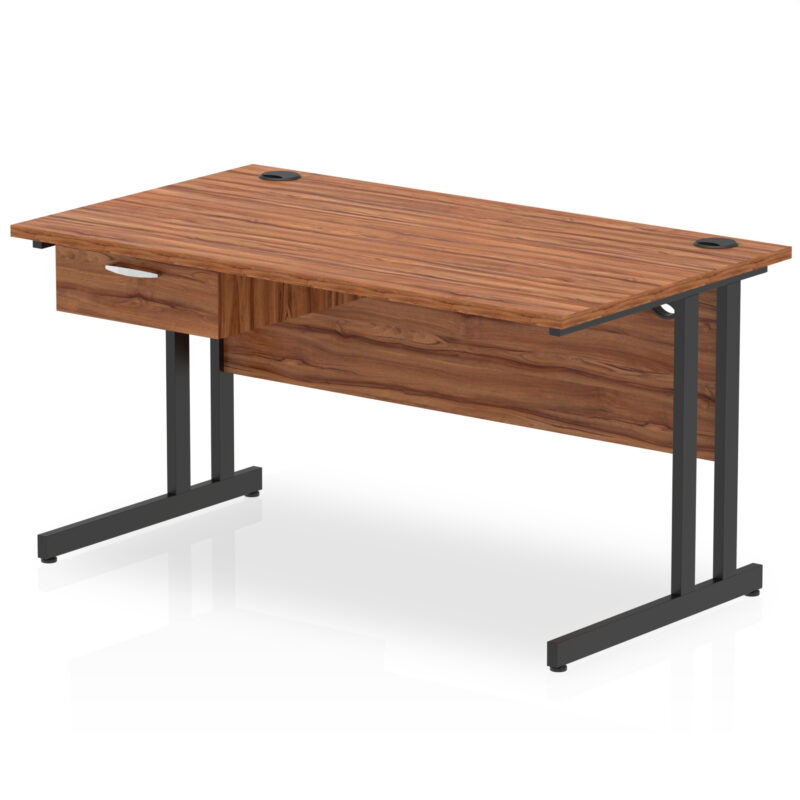 Pace Cantilever Straight Desk Black Frame With Single One Drawer Fixed Pedestal - Image 14
